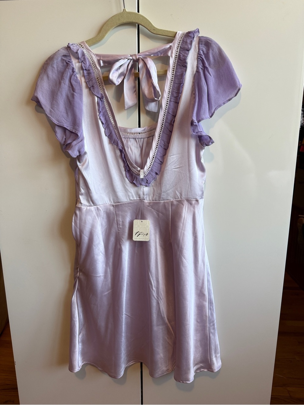 NWT Free People Violet Visions Slip Mini Dress Satin Purple Ruffle - Picture 9 of 16